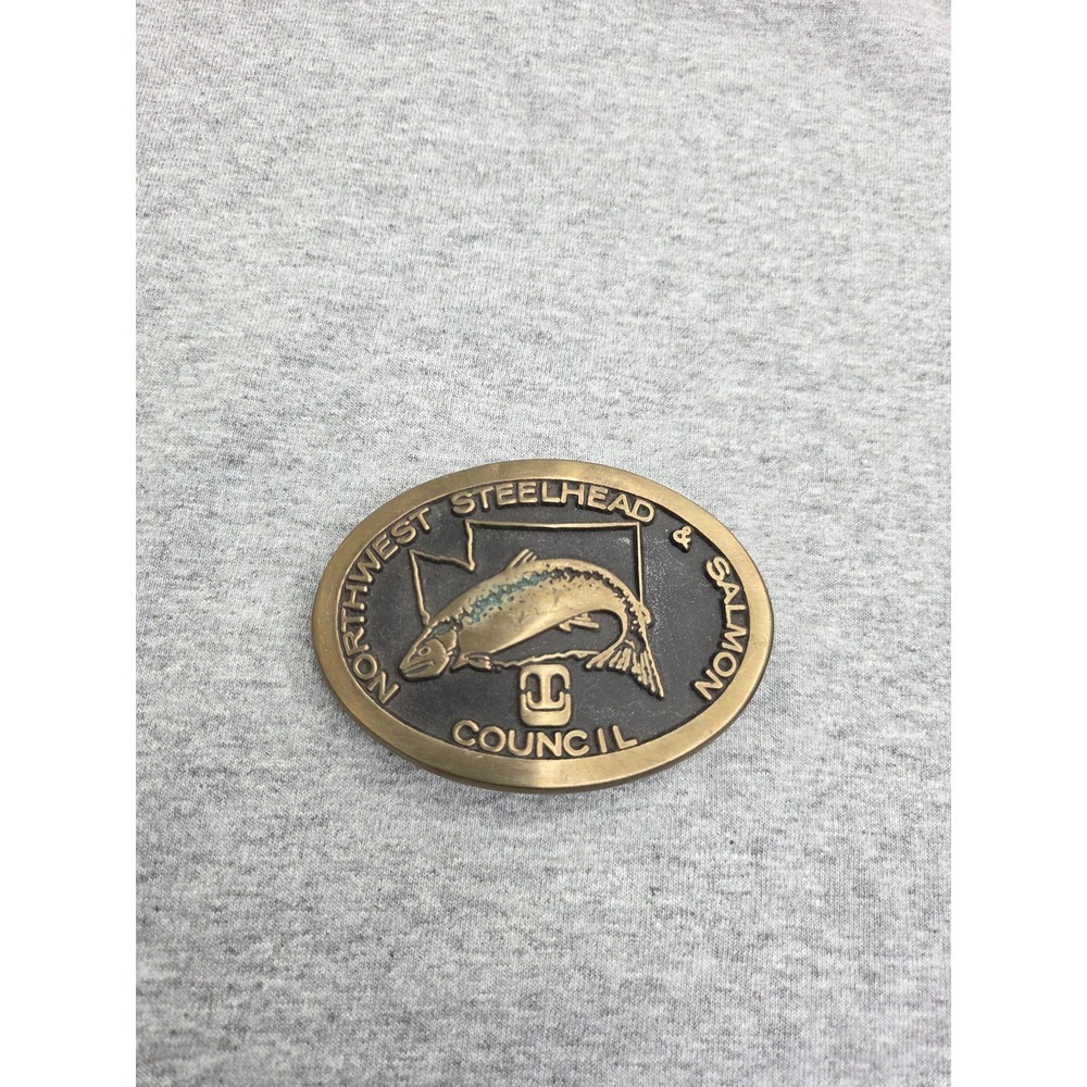 Solid Brass Northwest Steelhead and Salmon Council Belt Buckle Fishing Trout